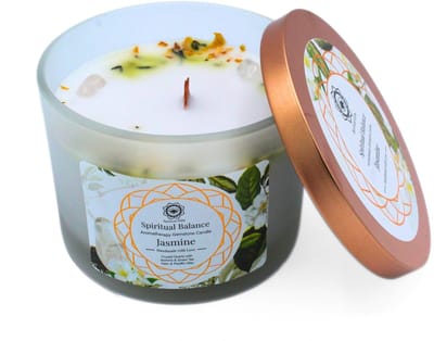 Green Tree - Edelsteenkaars - Aromatherapie - Geurkaars - Spiritual Balance - Jasmijn - met edelstenen - 256g