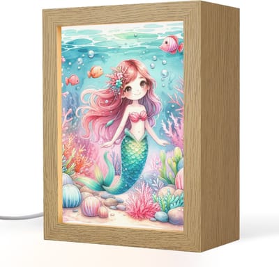 Nachtlampje 15x20 cm - Kinder lampje - Zeemeermin - Kleurrijk - Onderwater - Zeedieren - Vissen - Tafellamp kinderkamer - Slaapkamer lamp - Bedlamp kinderen - Kinderlampje stopcontact - Wandlamp babykamer - Nachtlampjes