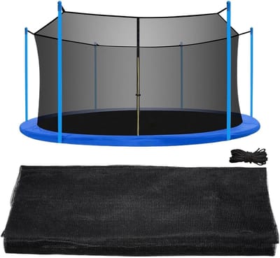 Trampoline Vervangingsnet - Veiligheidsnet Omheining - Buiten Spelen - Versterkt Driedubbel Stiksel - 14 voet - Zwart
