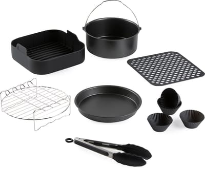 DOMO 168 Accessoires Airfryer – 12-delig – Geschikt voor (X)XL Airfryers (Ø 20,5 cm) – Heteluchtfriteuse Accessoires Set - PFAS-vrije antiaanbaklaag – Vaatwasmachinebestendig
