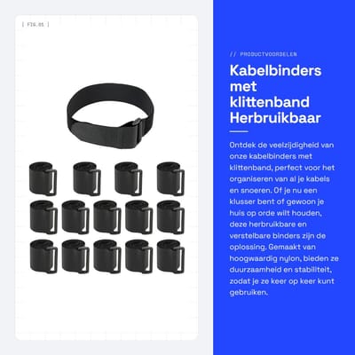 Dailygoods - Kabelbinders met klittenband - Herbruikbaar en verstelbaar - 600mm x 50mm - Hoogwaardige nylon kwaliteit - Ideaal voor het ordenen van ka...