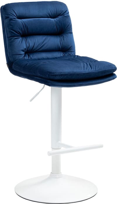 CLP Damar Barkruk - met rugleuning - met voetensteun - In hoogte verstelbare - Velvet - Fluweel - wit/blauw