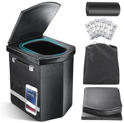 Opgewaardeerd XL Draagbaar Toilet voor Volwassenen - 16,5 Inch Hoog Campingtoilet met Deksel en Draagtas