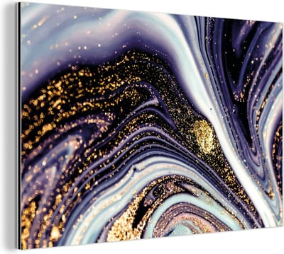 Wanddecoratie Metaal - Aluminium Schilderij Industrieel - Marmer - Paars - Luxe - Marmerlook - Glitter - 180x120 cm - Dibond - Foto op aluminium - Industriële muurdecoratie - Voor de woonkamer/slaapkamer