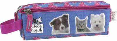 Cleo & Frank - etui met 2 ritsen - 20 cm - Blauw