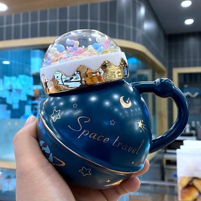 Mug Planète avec Couvercle Tasse à Boire pour Eau Haute Tasse en Céramique Style Dessin Animé Mignon Étudiante Coréen 400ml white