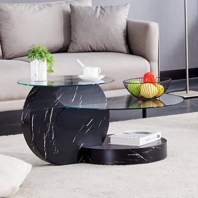 Salontafel - Dubbele Laag Gehard Glas met MDF Onderstel - Modern Design - Glas MDF - Zwart