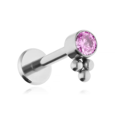 Titanium met Roze Zirkonia - Labret Piercing - Zilver - 1,2/8 - Sieraden