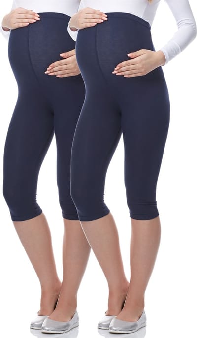 Be Mammy Dames Leggings - Zwangerschapskleding - Capri - Viscose - 2Pack - BE-Leggings-03-2P - Donkerblauw/Donkerblauw - M