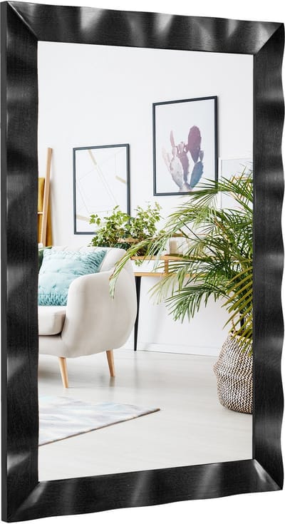 COSTWAY Boerderij wandspiegel, 106 x 71,5 cm, rustieke badkamerspiegel met houten frame van rubberhout, cosmeticaspiegel, verticale en horizontale ophanging voor woonkamer, entree, zwart