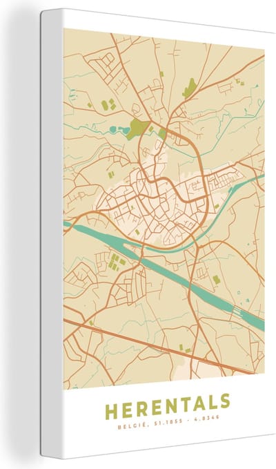 Canvas Schilderij Herentals - België - Stadskaart - Kaart - Plattegrond - 20x30 cm - Wanddecoratie