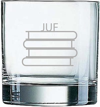 Gegraveerde Whiskeyglas 38cl Juf met boeken
