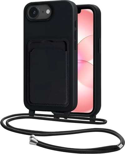 Hoes Geschikt voor iPhone 17e Met Telefoonkoord - Siliconen Hoesje Backcover Met Ketting - Zwart