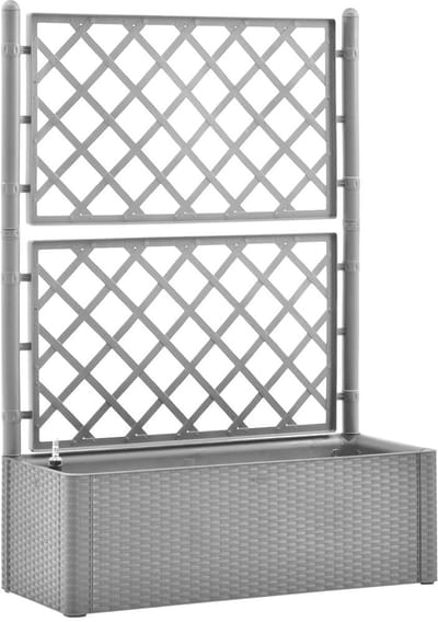 Plantenbak met klimrek - Bloembak - Weerbestendig - Met trellis - Buiten - Hout - Plantenrek - Rechthoekig - Grijs