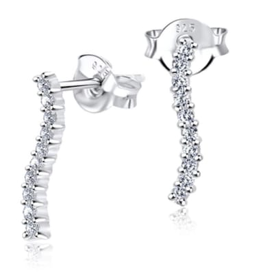 Joy|S - Zilveren bar / staaf oorbellen - 2.6 x 12 mm - zirkonia - elegant slinger