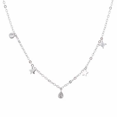 Zilveren ketting met sterren en steentjes - Charme Bijoux