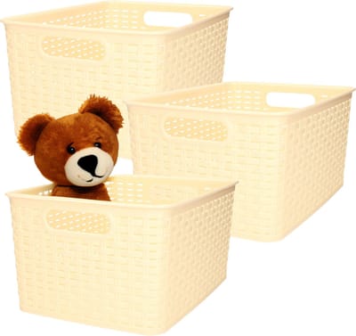 Plasticforte Opbergmand - 3x - Kastmand - rotan kunststof - beige/geel - 10 Liter - 22 x 33 x 16 cm