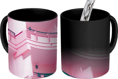 Magische Mok - Foto op Warmte Mokken - Koffiemok - Balkon - Zomer - Roze - Architectuur - Magic Mok - Beker - 350 ML - Theemok