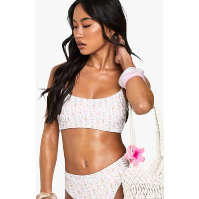 boohoo Dames Reversibele Ditsy Floral Bikini Top met Scoop-Hals | Orange | Maat: 6