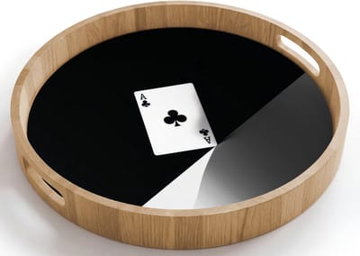 Dienblad rond 40x40 cm - Schootdienblad hout - Speelkaart - Klaver - Abstract - Zwart - Borrelplank rechthoek - Plateau houten dienbladen