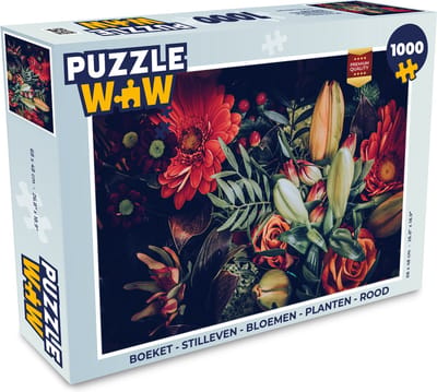Puzzel Boeket - Stilleven - Bloemen - Planten - Rood - Legpuzzel - Puzzel 1000 stukjes volwassenen