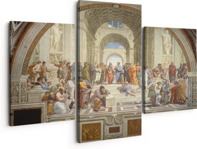 Artaza Canvas Schilderij Drieluik De School van Athene - Rafaël - 150x120 - Groot - Foto Op Canvas - Canvas Print