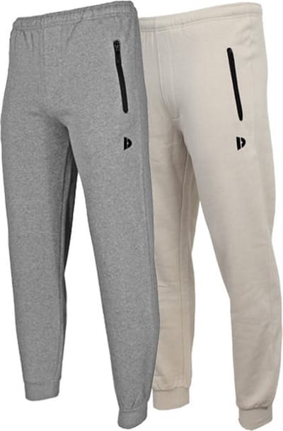 2-Pack Donnay - Joggingbroek met elastiek (Jack) - Sportbroek - Heren - Silver-marl/Sand (592) - maat S