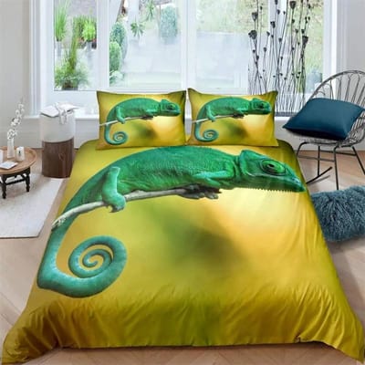 Hagedis Dekbedovertrek Set Reptiel Beddengoed Sets King Size voor Jongens Meisjes Pad Tropisch Dier Paars Bloemen Exotisch Dekbedovertrek 155x220cm 3pcs