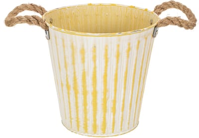 Metalen pot, lentedecoratie, plantenbak met handvatten, geel, shabby c