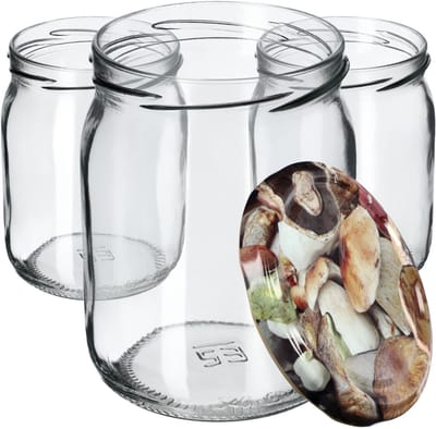 KADAX Jampotten, 540 ml, inmaakpotten met schroefdeksel, glazen met schroefsluiting, weckpotten, voorraadpotten voor het plaatsen van komkommers (8 stuks, paddenstoelen)
