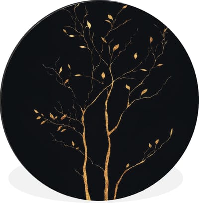 WallCircle - Wandcirkel - Muurcirkel - Takken - Blaadjes - Zwart - Aluminium - Dibond - 30x30 cm - Binnen en Buiten
