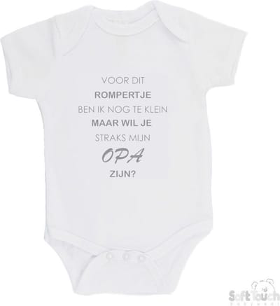 100% katoenen Romper "Voor dit rompertje ben ik nog te klein maar wil je straks mijn opa zijn" Unisex Katoen Wit/grijs Maat 56/62