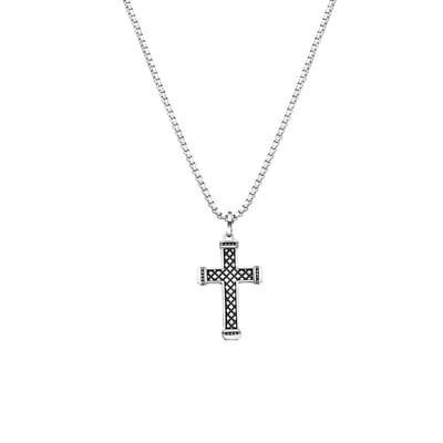 Lucardi Heren Ketting met hanger kruis reptiel - Staal - Ketting - Vaderdag Cadeautje - 75 cm - Zilverkleurig