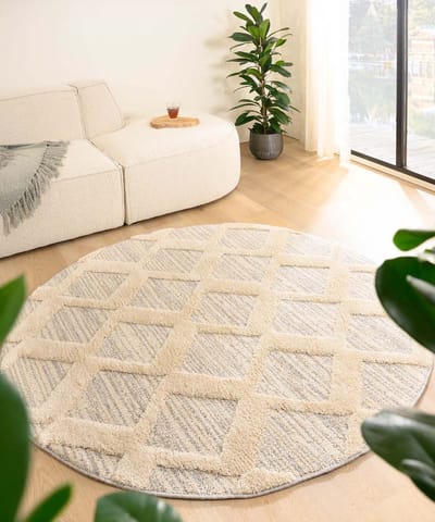Scandinavisch vloerkleed rond - Fjord Dvale grijs/crème 80
