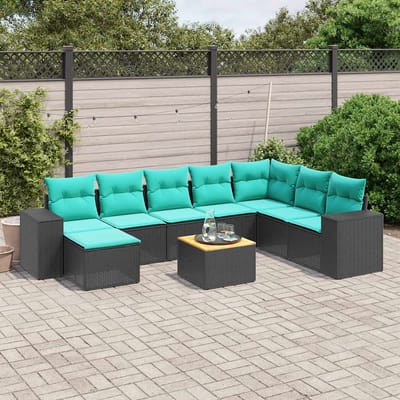 vidaXL - 9-delige - tuinbankset - met - kussens - van - zwart - polyrotan