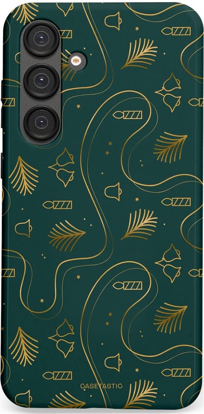 Casetastic hoesje geschikt voor Samsung Galaxy S25 Plus - Dubbellaagse bescherming - Groene kerst bellen en takken - Fashion Case - Donkergroen Donkergrijs Petrol