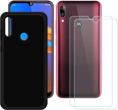 SoftCase Geschikt voor: Motorola E6 Plus Zwart TPU Siliconen + 2X Tempered Glass Screenprotector