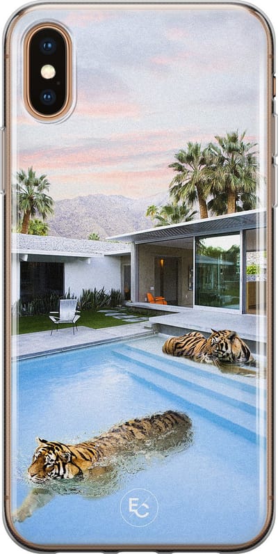 Hoesje geschikt voor iPhone Xs Max - Tijger zwembad - Soft Case - TPU - Print - Multi - ELLECHIQ