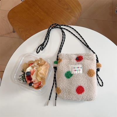 Pluche Regenboog Stippen Schattige Kleine Tas Roze Schouder Crossbody Tas Dames Winkel Opslagtas Draagbare Telefoon Etui gray