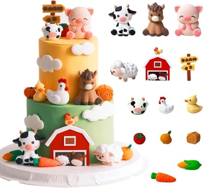 Taartdecoratie set boerderij - 14 stuks - veilig rubber - perfect voor kinderfeestjes - ShopVlot