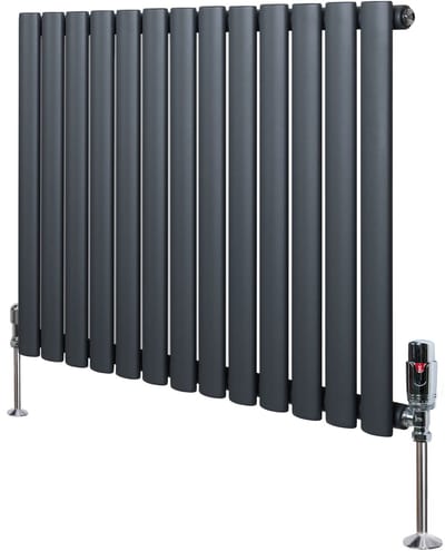 Ovale radiator 1 kolom - 600x780 mm - grijs - thermostaatkraan
