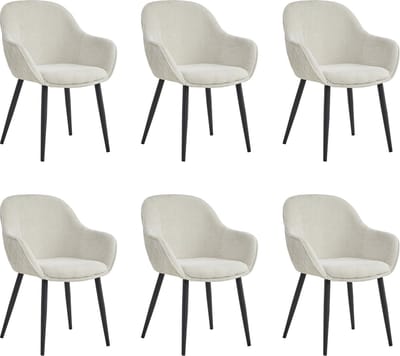 Colenis® - Metropol Eetkamerstoel - Set Van 6 - Beige - Linnen Stof - Industrieel - Met armleuning