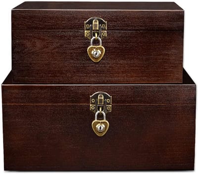 Set van 2 Houten Opbergdozen met Slot en Sleutels - Rustieke Schatkist voor Sieraden en Aandenkens