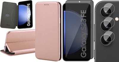 Hoesje geschikt voor Samsung Galaxy S23 FE - Privacy Screenprotector Volledig Dekkend Glas & Camera - Wallet Book Case Rosegoud