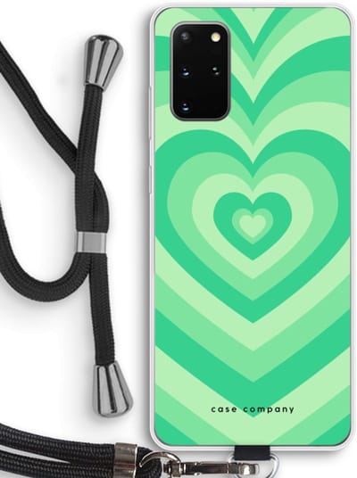 Case Company® - Hoesje met koord geschikt voor Samsung Galaxy S20 Plus hoesje met Koord - Hart Groen - Telefoonhoesje met Zwart Koord - Bescherming aan alle Kanten en Over de Schermrand