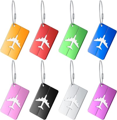 Set van 8 Metalen Bagagetags, Reislabels voor Koffers, Naam- en Adreslabels voor Verliespreventie tijdens Reizen en Zakenreizen