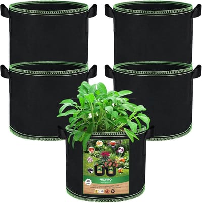 SnelShoppen - 5x Planttassen 11L/3 Gallon - Ademend Non-Woven Groei Potten met Handvatten voor Planten, Aardappelen, Tomaten, Groenten (Zwart)