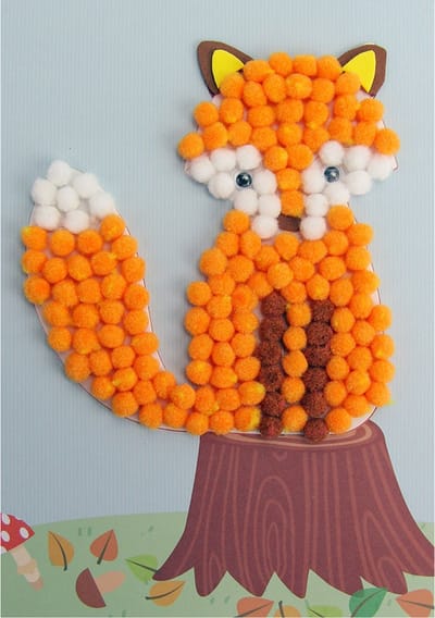 Knutselset Kind 3+ - Vos Boomstam - Pompoms Vorm Plakken - Hobby - 15x21cm