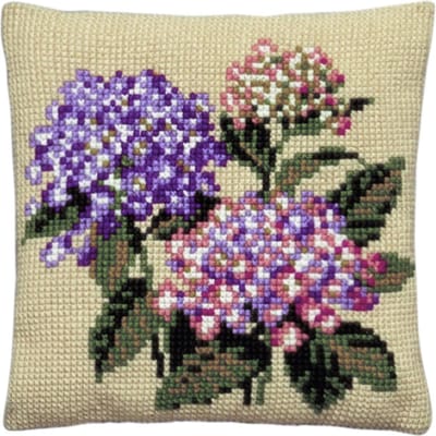 Pako borduurpakket kruissteek kussen hortensia - geprint stramien - 003.126 - DIY kit