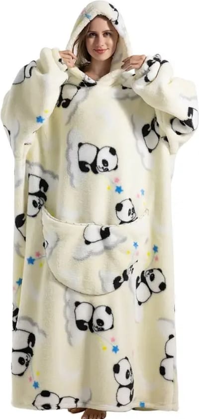 Bovista Hoodie Deken Met Mouwen - Onesie - Fleece Blanket - Dames - Heren - Kinderen - Plaid - Knuffeldeken - Extra Zacht & Warm - Witte Panda